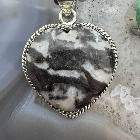 Sterling Silver Southwestern Style White Buffalo Heart Shape Pendant For Women - Picture 6 of 10